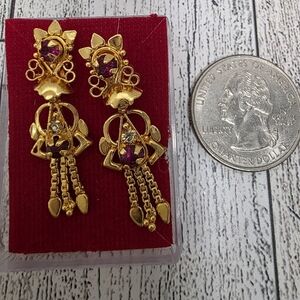 Bhoomi Elegant Gold and Purple Dangle Earrings